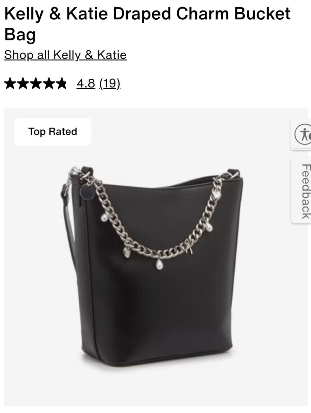Kelly & Katie Black Draped Charm Bucket Bag - NO Charm Chain